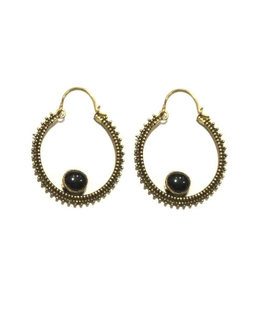 Pendientes Piedra Circular - Oro & Negro