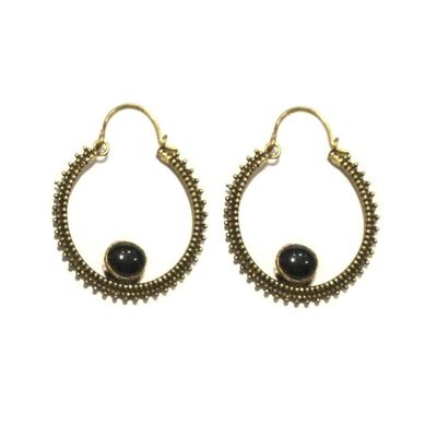 Circular Stone Earrings - Gold & Black