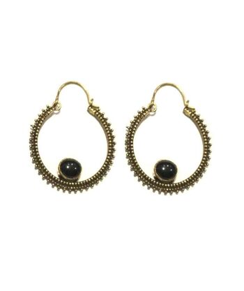 Boucles d'Oreilles Pierre Circulaire - Or & Noir 1