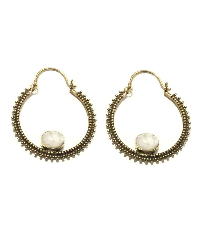 Pendientes Piedra Circular - Oro y Blanco