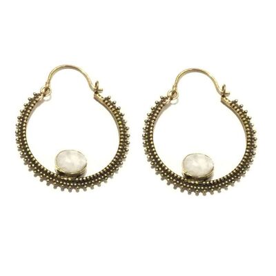 Circular Stone Earrings - Gold & White
