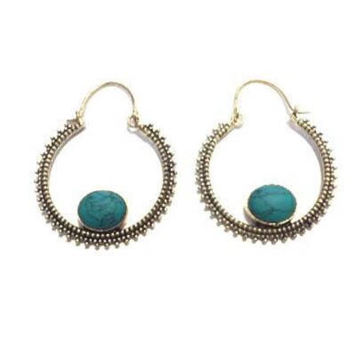 Circular Stone Earrings - Gold & Turquoise