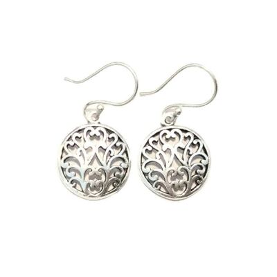 Floral Drop Circle Earrings - Silver