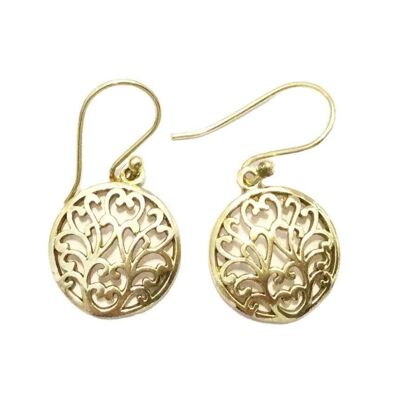 Floral Drop Circle Earrings - Gold