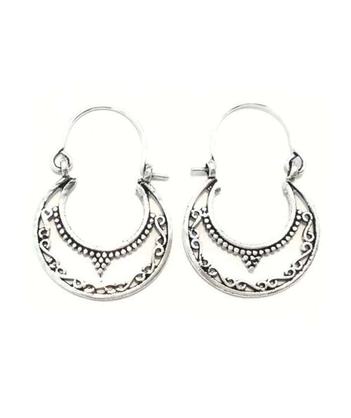 Ethnic Round Earrings - Silver