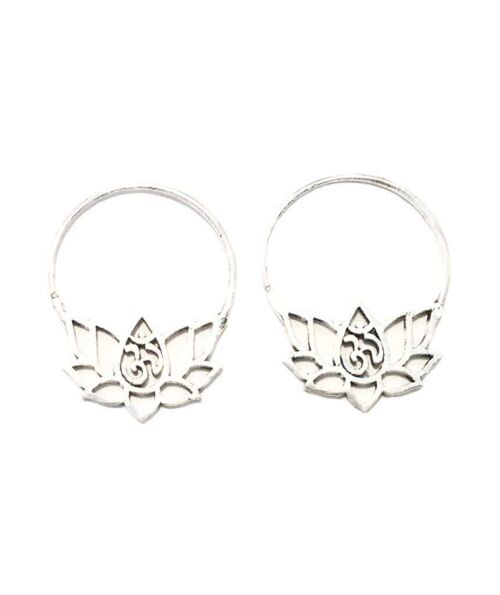 Om Lotus Flower Earrings - Silver