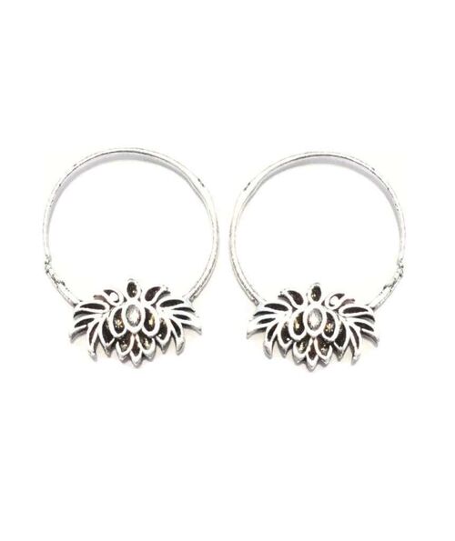 Lotus Flower Hoops Earrings - Silver