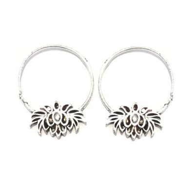 Boucles d'Oreilles Créoles Fleur de Lotus - Argent