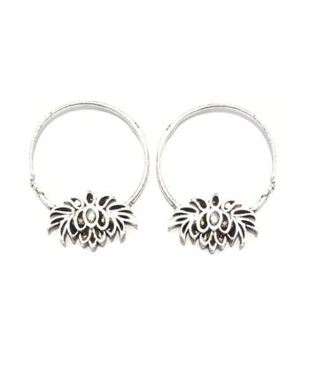 Boucles d'Oreilles Créoles Fleur de Lotus - Argent 1