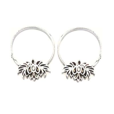 Lotus Flower Hoops Earrings - Silver