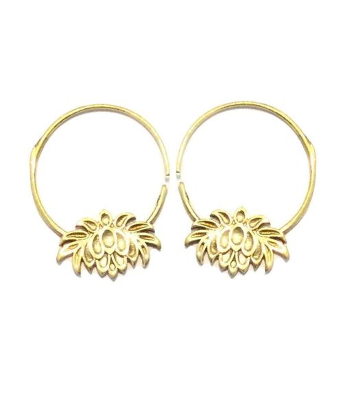 Lotus Flower Hoops Earrings - Gold