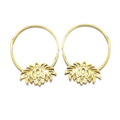 Lotus Flower Hoops Earrings - Gold