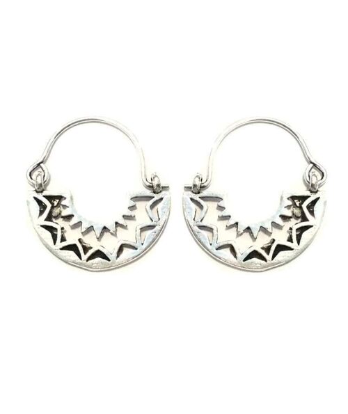 Boho Hoop Earrings with Triangular Design - Silver