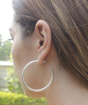 Boucles d'Oreilles Créoles Semi-Ouvertes Basiques - Argent Petit 5