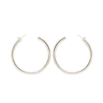 Basic Semi-Open Hoop Earrings - Silver Medium