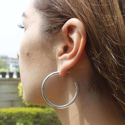 Aretes de aro semiabiertos básicos - Plata mediano