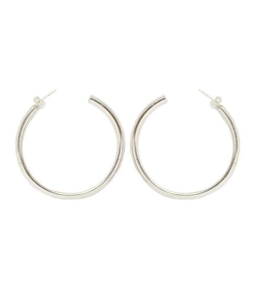 Basic Semi-Open Hoop Earrings - Silver Large