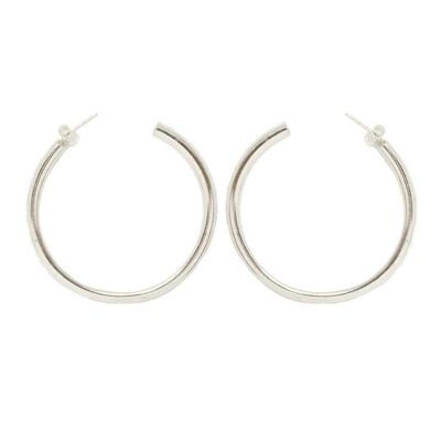 Basic Semi-Open Hoop Earrings - Silver Large