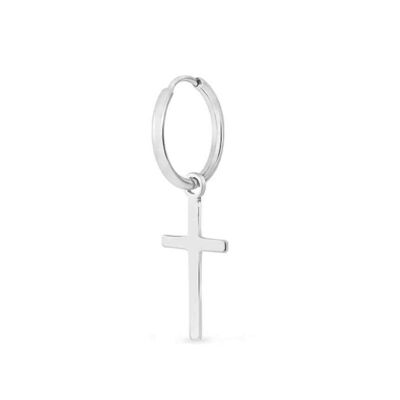 Stainless Steel Cross Hoop - Silver Large