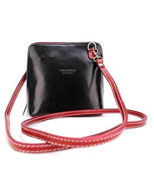 Vera Leather Bag - Black & Red