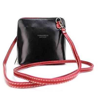 Vera Leather Bag - Black & Red