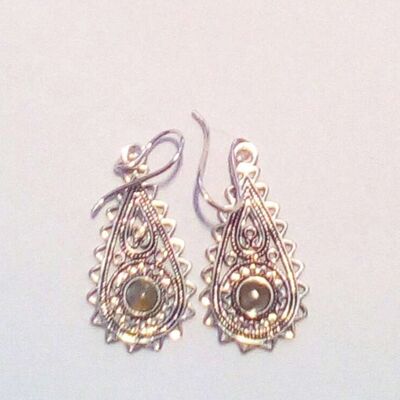 Tear Drop Earrings with Stone - Silver & Grey