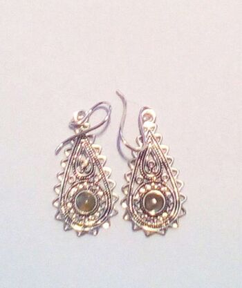 Boucles d'Oreilles Larme avec Pierre - Argent & Gris 1