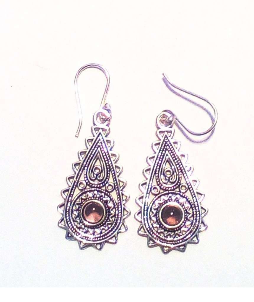 Boucles d'Oreilles Larme avec Pierre - Argent & Violet