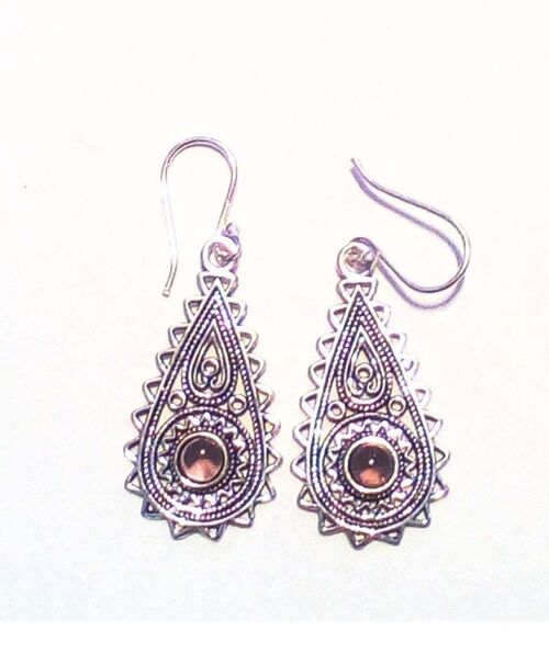 Tear Drop Earrings with Stone - Silver & Purple