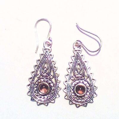 Tear Drop Earrings with Stone - Silver & Purple