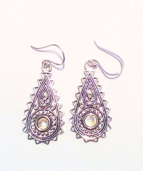 Tear Drop Earrings with Stone - Silver & White