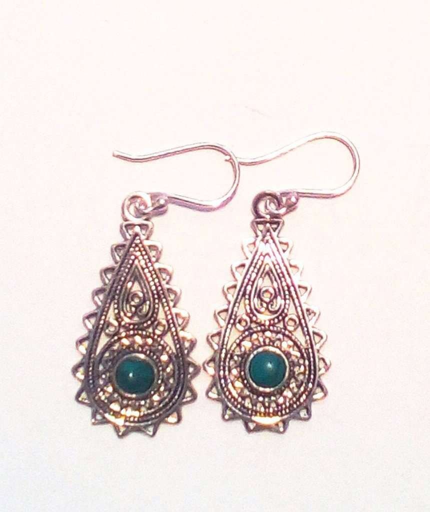 Boucles d'Oreilles Larme avec Pierre - Argent & Turquoise