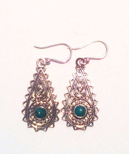 Tear Drop Earrings with Stone - Silver & Turquoise