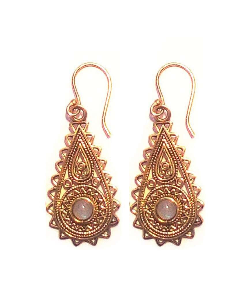 Boucles d'Oreilles Larme avec Pierre - Or & Gris