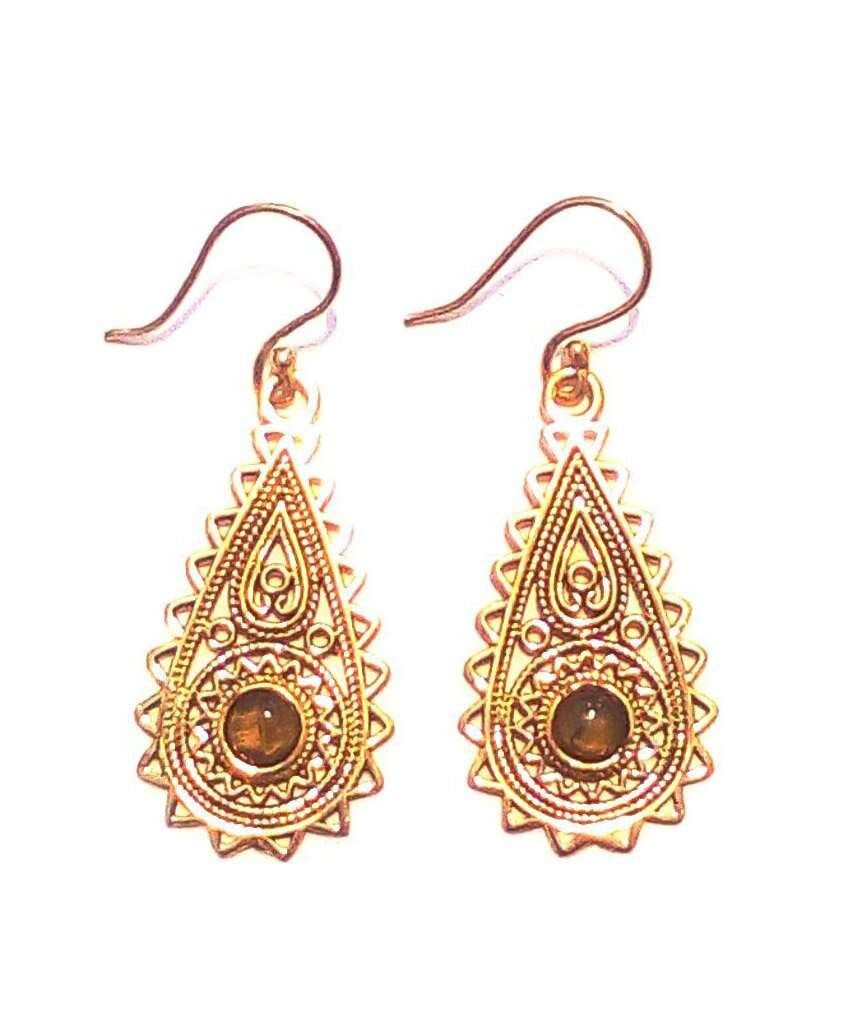 Boucles d'Oreilles Larme avec Pierre - Or & Marron