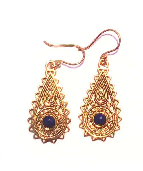 Tear Drop Earrings with Stone - Gold & Blue