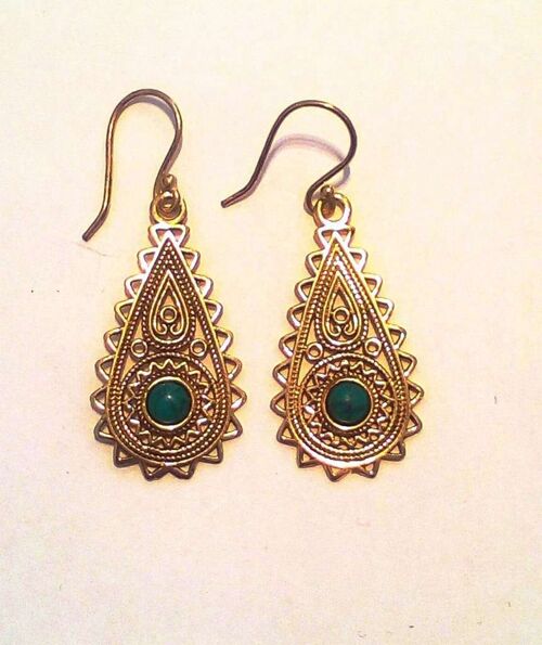 Tear Drop Earrings with Stone - Gold & Turquoise