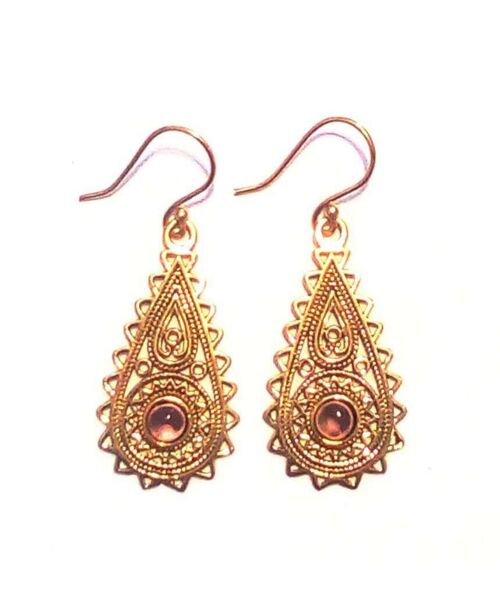 Tear Drop Earrings with Stone - Gold & Purple