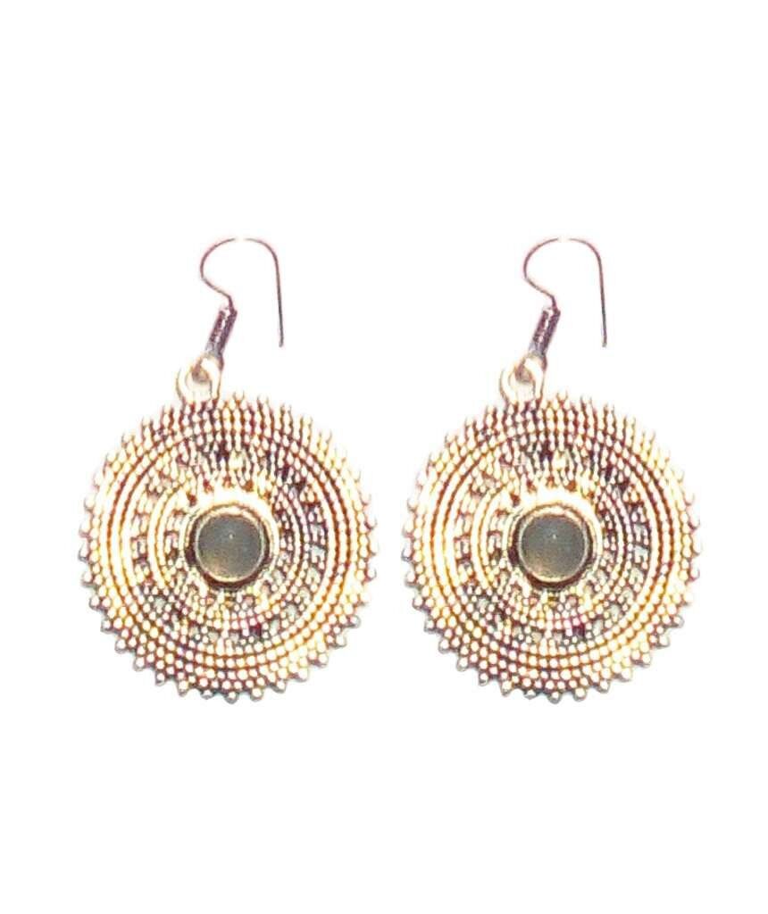 Boucles d'Oreilles Pendantes avec Pierre - Argenté & Gris