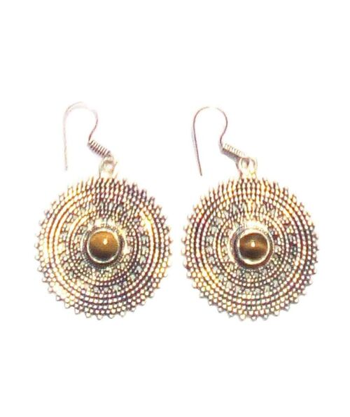 Drop Earrings with Stone - Silver & Brown