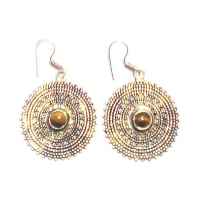 Drop Earrings with Stone - Silver & Brown