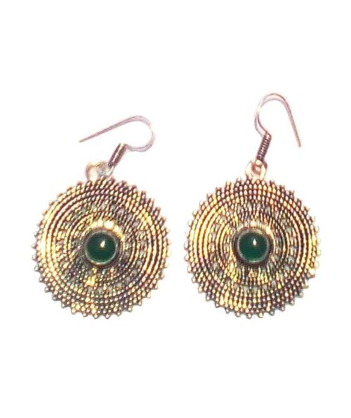 Drop Earrings with Stone - Silver & Green