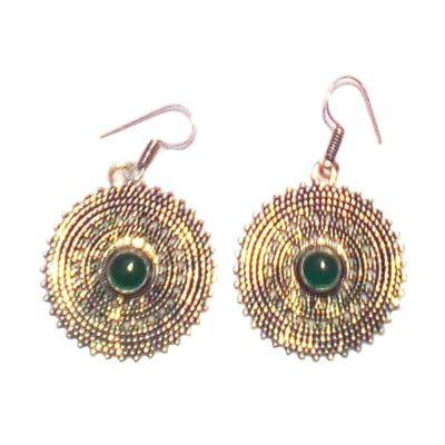 Drop Earrings with Stone - Silver & Green