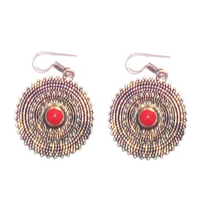 Drop Earrings with Stone - Silver & Red