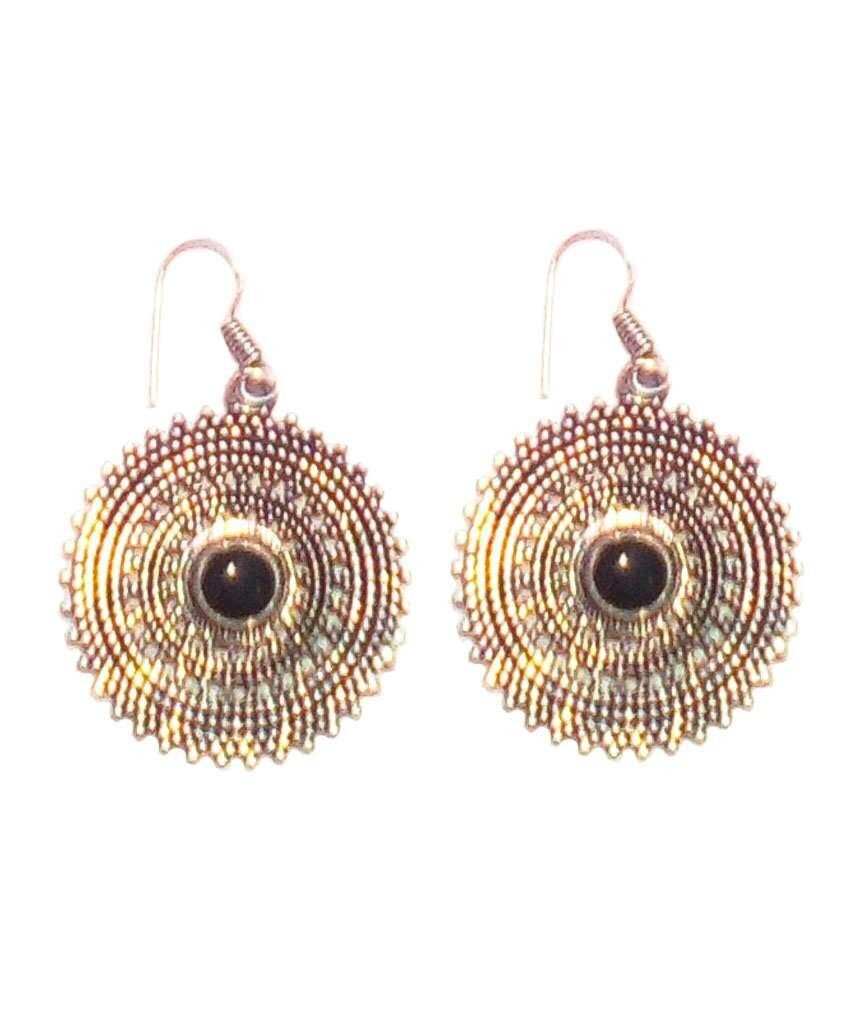 Boucles d'Oreilles Pendantes avec Pierre - Argent & Noir