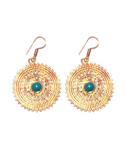 Drop Earrings with Stone - Gold & Turquoise