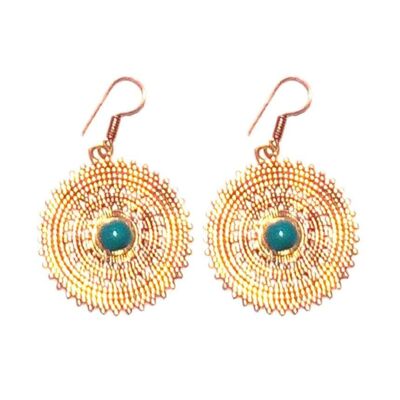 Boucles d'Oreilles Pendantes avec Pierre - Or & Turquoise