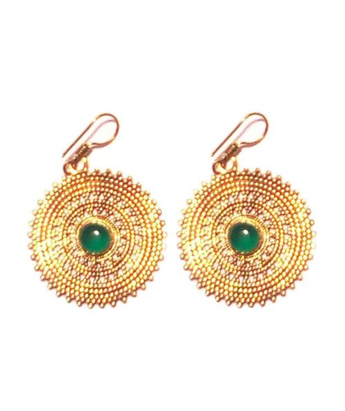 Drop Earrings with Stone - Gold & Green