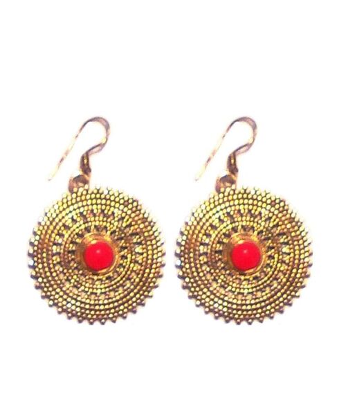 Drop Earrings with Stone - Gold & Red