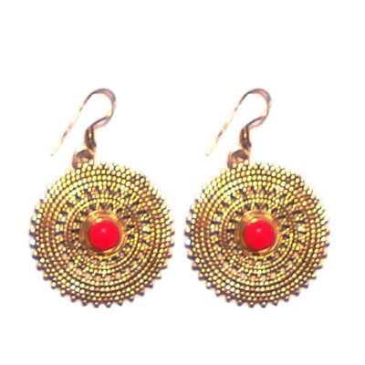 Boucles d'Oreilles Pendantes avec Pierre - Or & Rouge